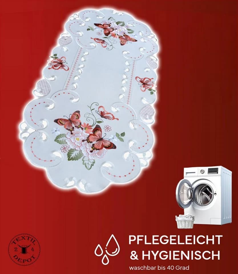 texpot Tischdecke Tischtuch Stickerei Schmetterling Ecru