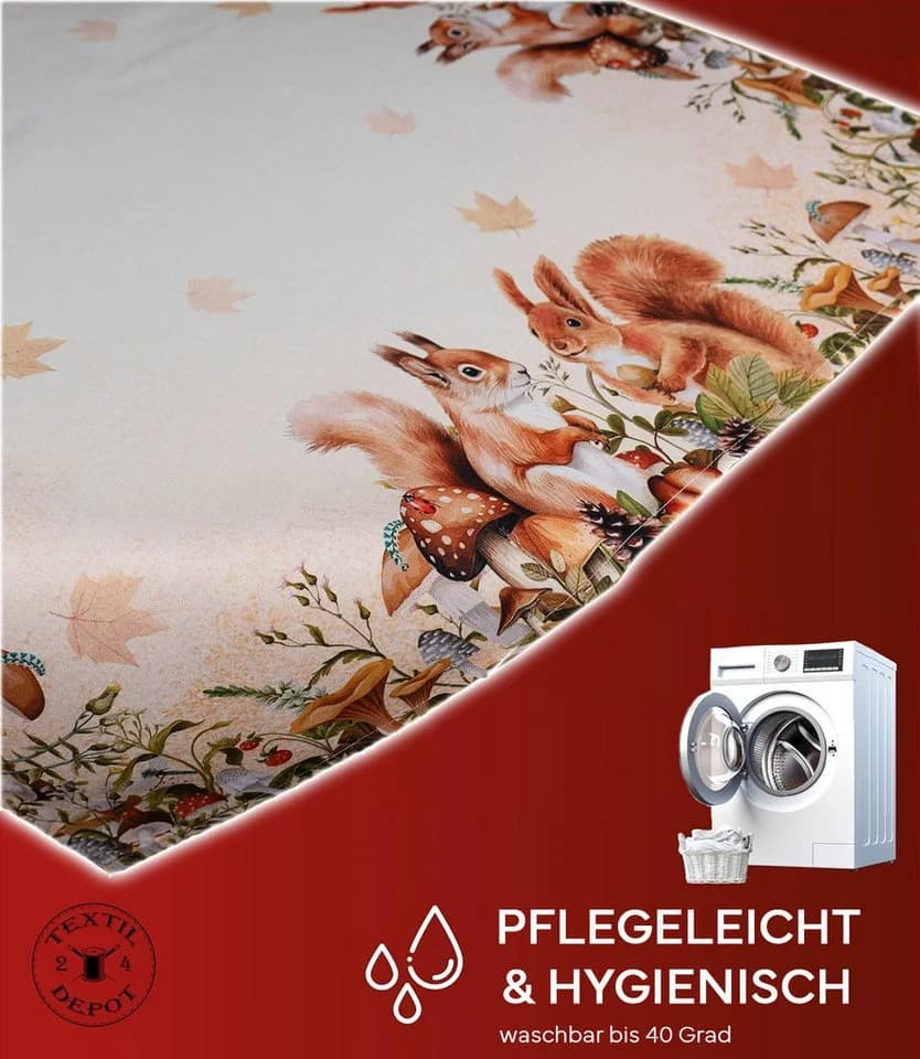 texpot Tischdecke Tischläufer Druck Eichhörnchen Herbst
