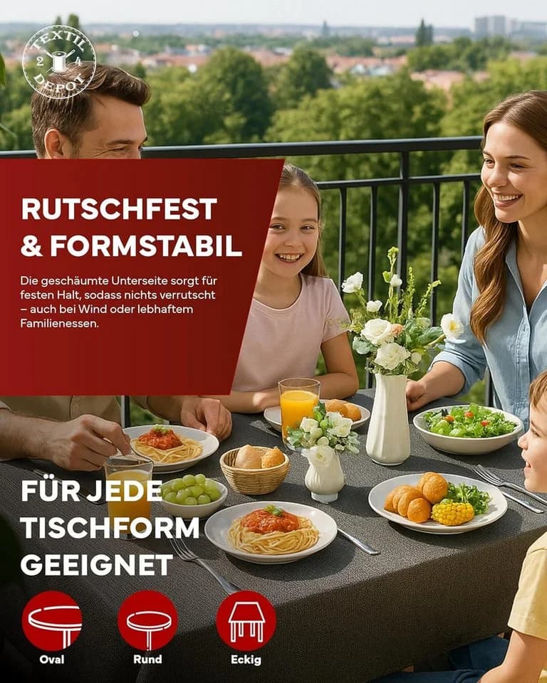 texpot PVC Gartentischdecke Grau Weichschaum