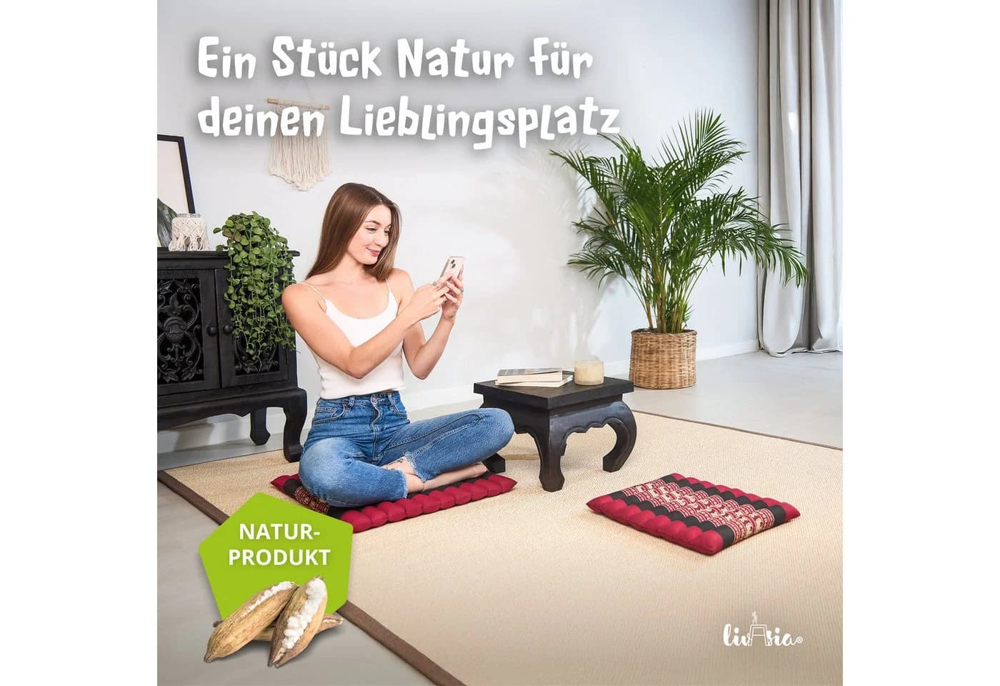 livasia Sitzkissen Steppkissen 50x50cm Rot Kapok