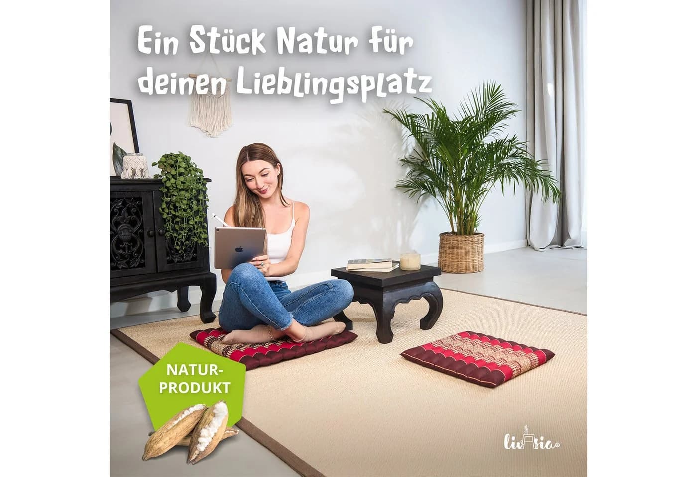 livasia Sitzkissen Steppkissen Rot Kapok Füllung