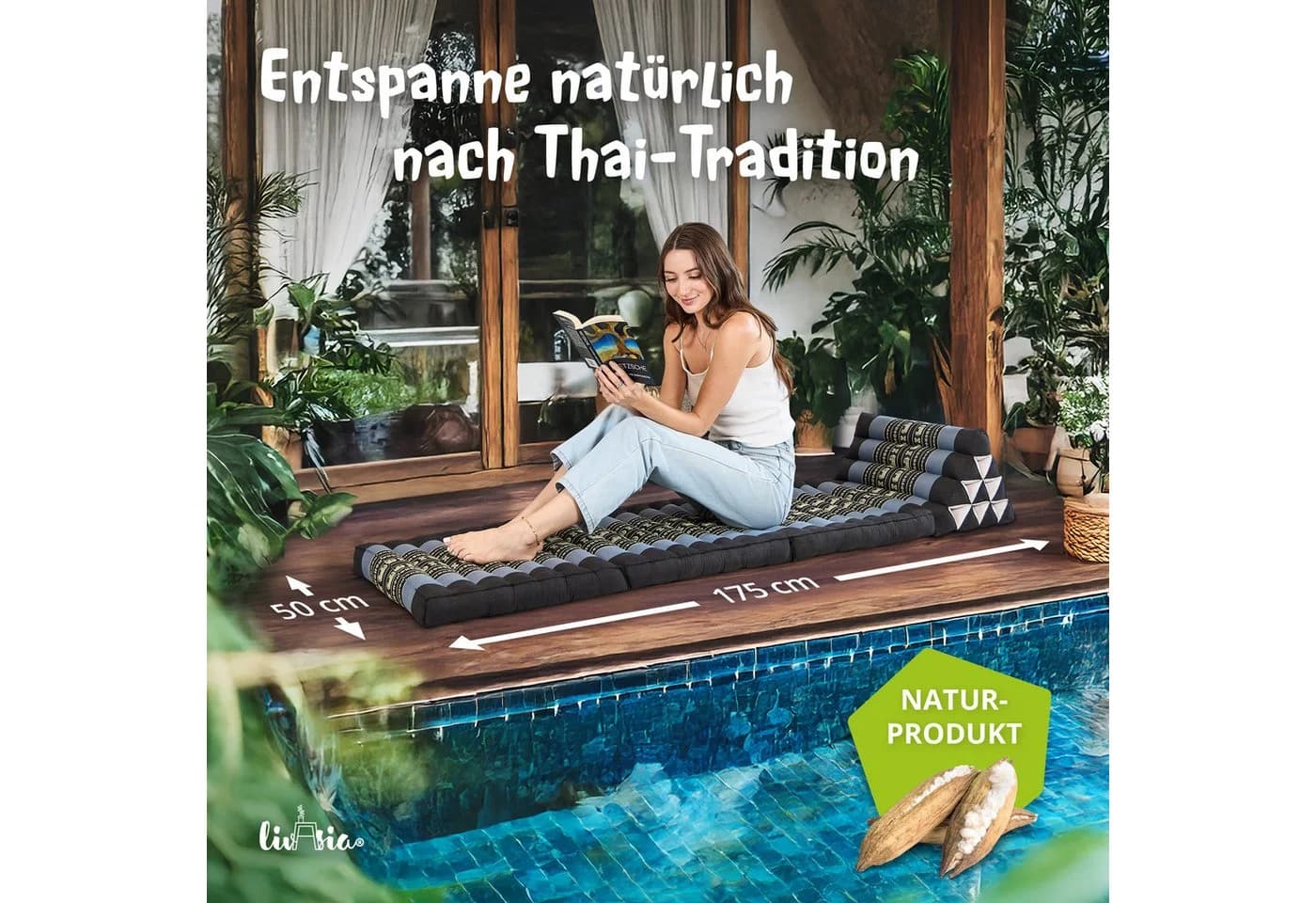 livasia Thaikissen 3 Auflagen Blau Kapok Füllung