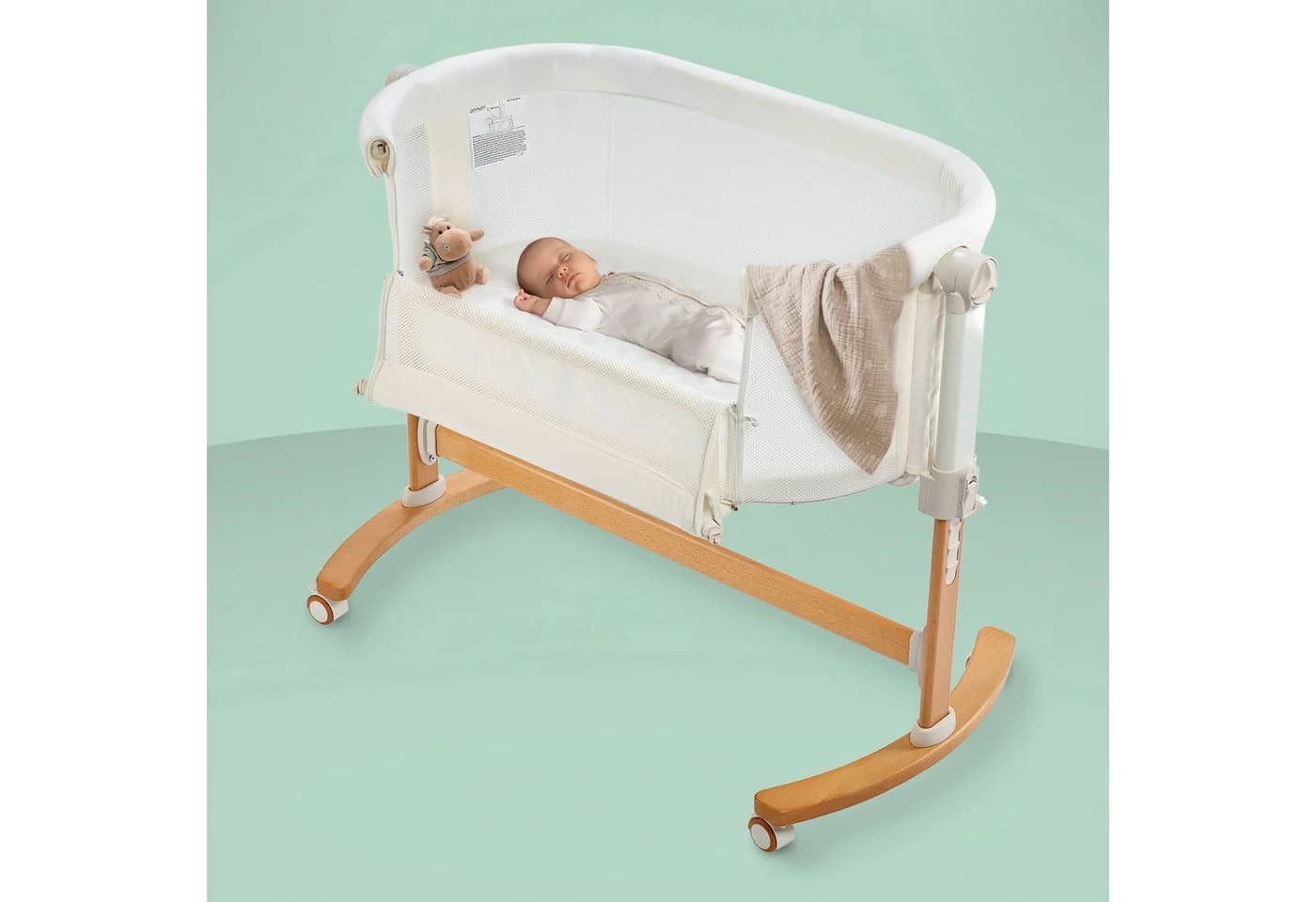 BABYGO Beistellbett Amila Beige Weiß mit Schaukelfunktion