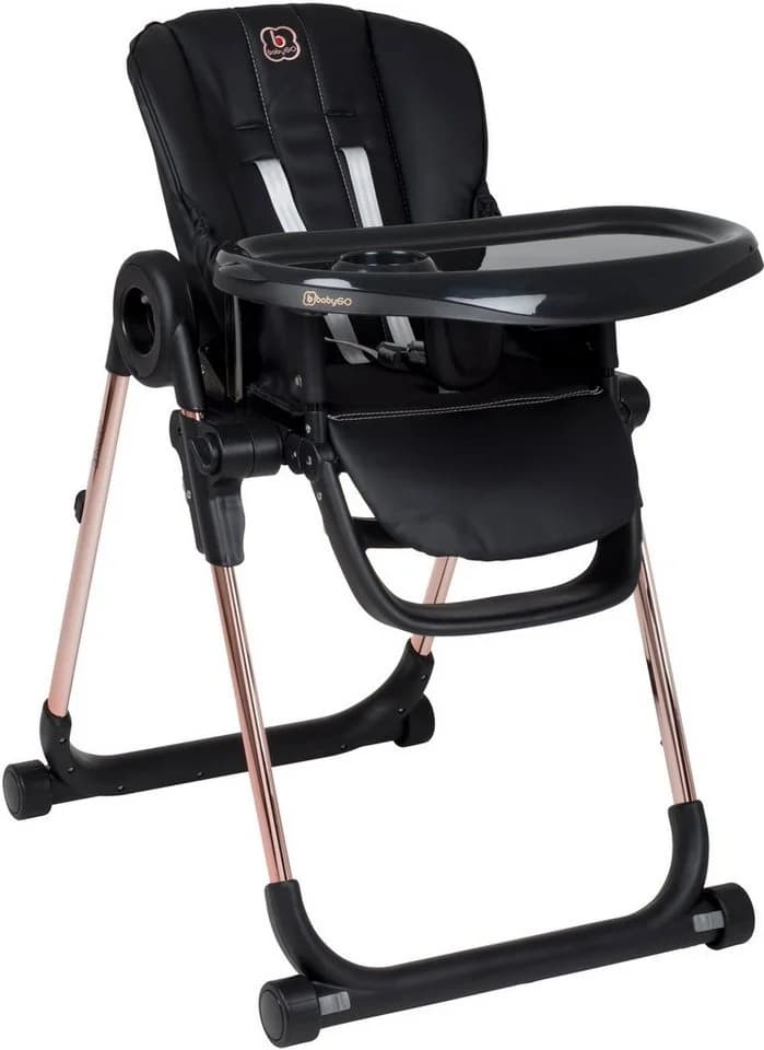 BabyGO Hochstuhl Divan Schwarz/Roségold mit 5-Punkt-Gurt