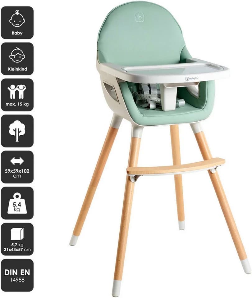 BabyGo Hochstuhl Scandi Holz Kinderhochstuhl