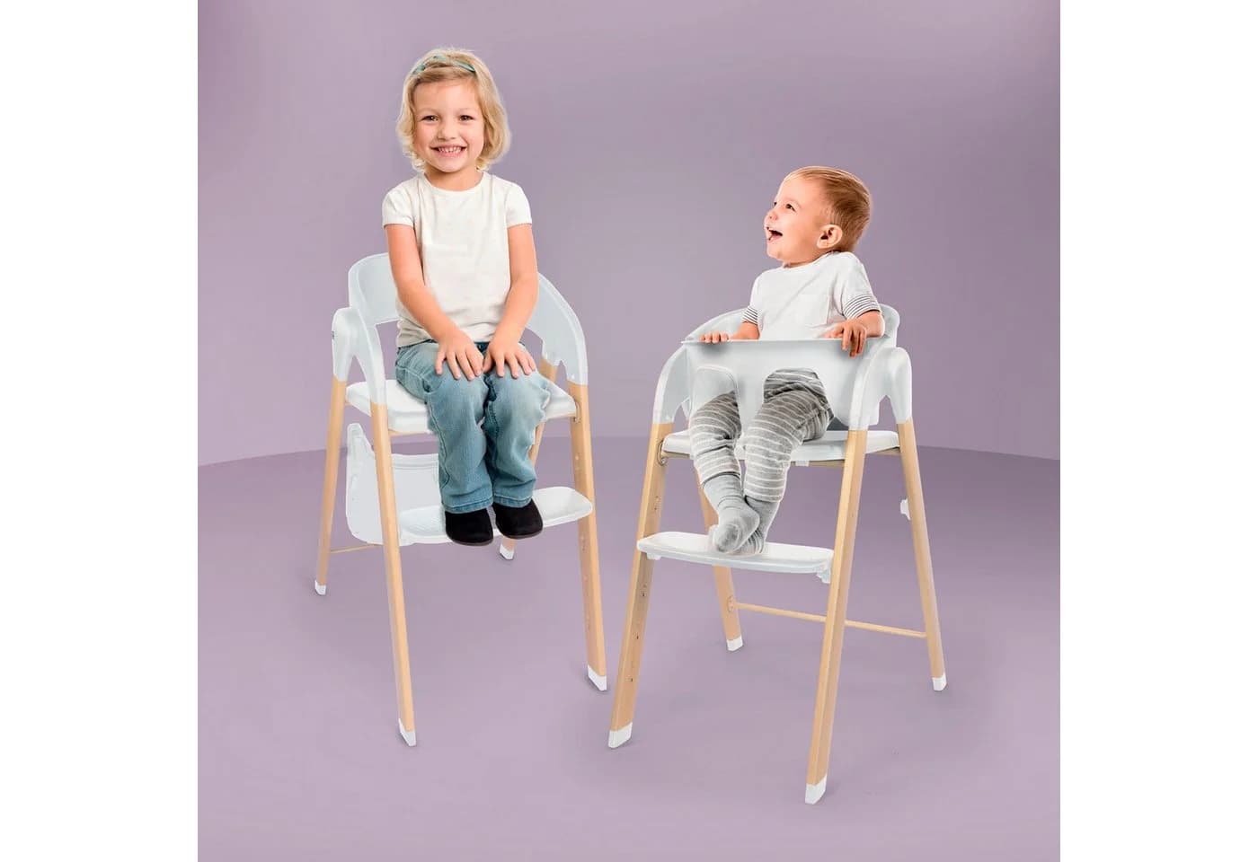 BabyGO Levels Kombihochstuhl Weiß Holzoptik Zusammenklappbar