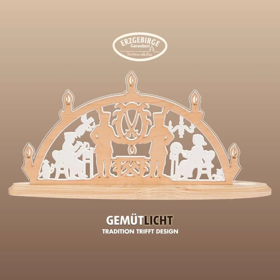 Weigla LED Schwibbogen Erzgebirge Acrylglas Holzwerkstoff Beige