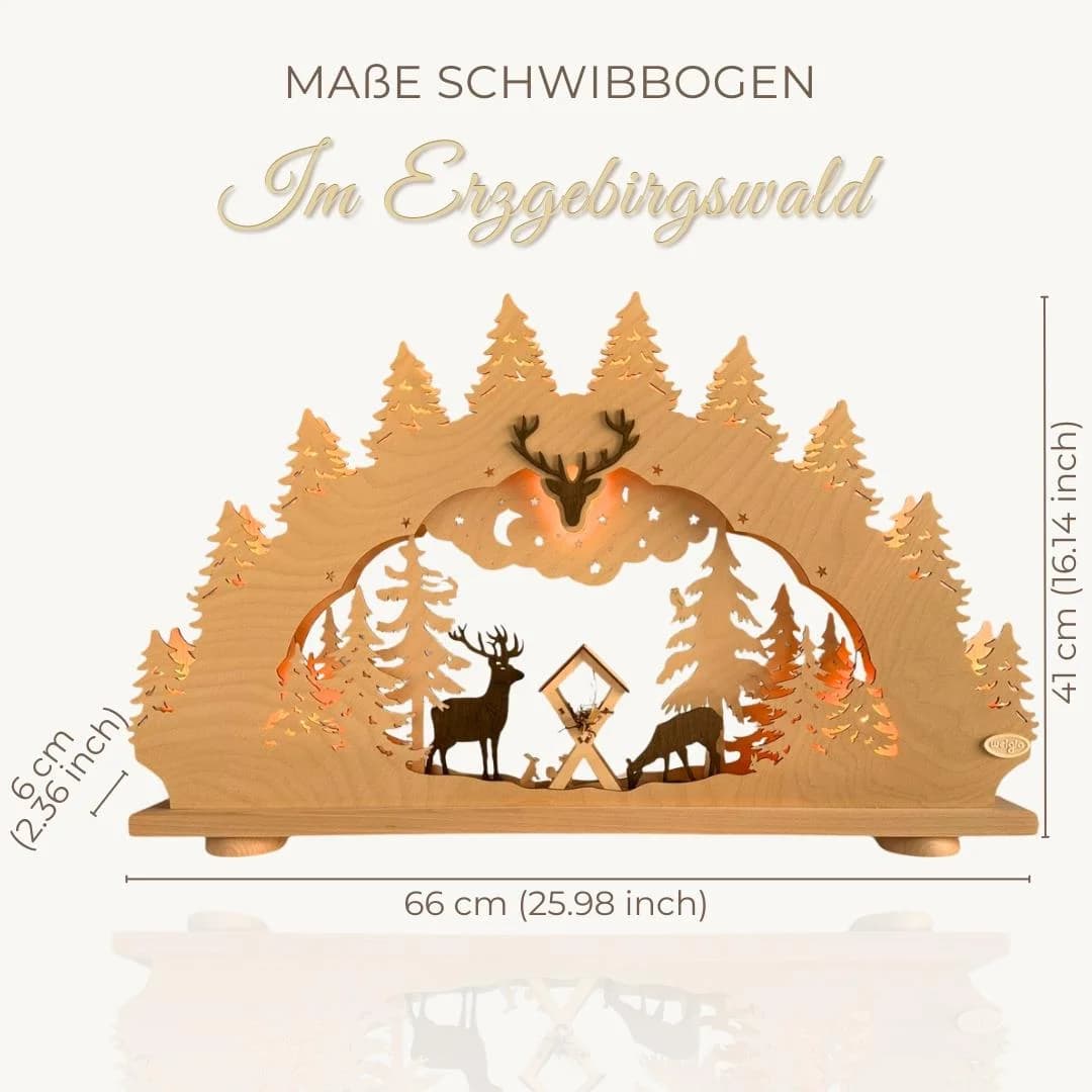 WEIGLA LED Schwibbogen "Im Erzgebirgswald" Natur Holzwerkstoff