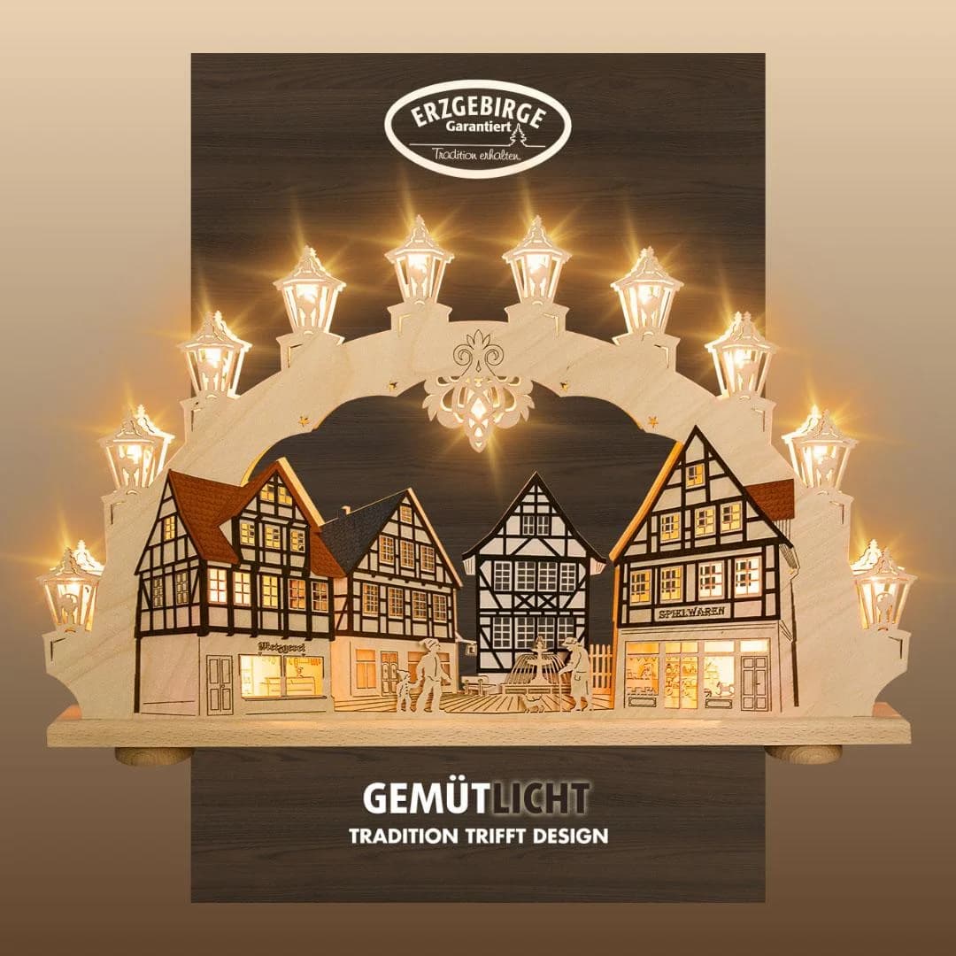 Weigla LED Schwibbogen Altstadt Fachwerkhaus Holz Erzgebirge