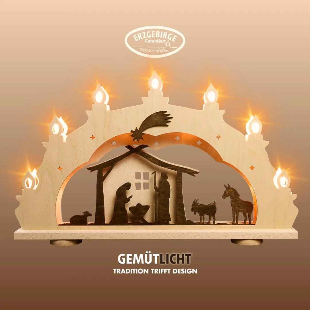 LED Schwibbogen WEIGLA Christi Geburt Landhausstil Holz Erzgebirge