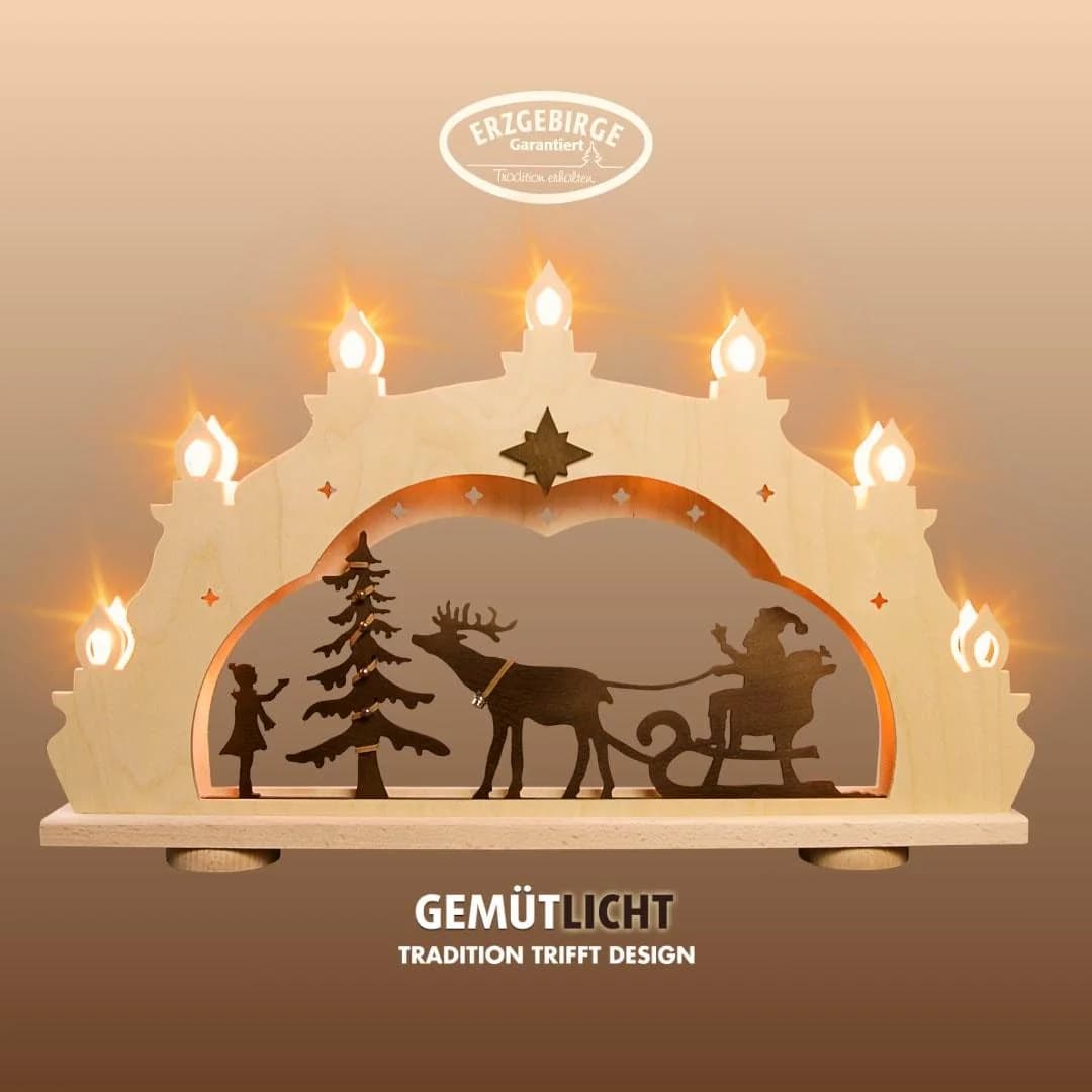 Weigla LED Schwibbogen Weihnachtsmann auf Schlitten Holz