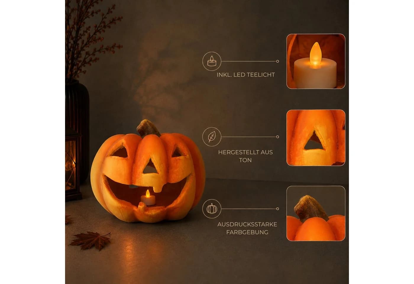 matches21 HOME & HOBBY XXL Kürbis-Laterne Orange mit LED-Teelicht