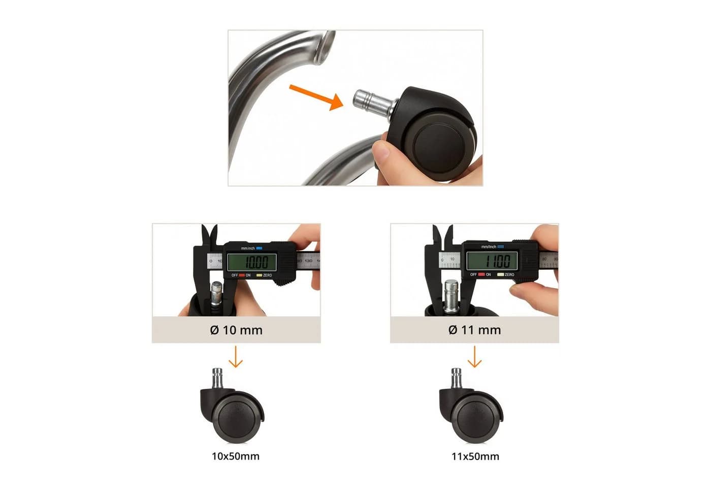 hjh OFFICE Stuhlrollen 5er Pack Hartboden 10mm/50mm Schwarz