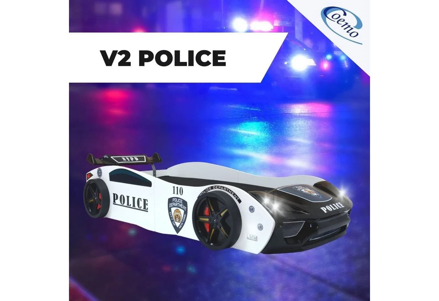 Coemo Autobett V2 POLICE Kinderbett mit LED-Beleuchtung