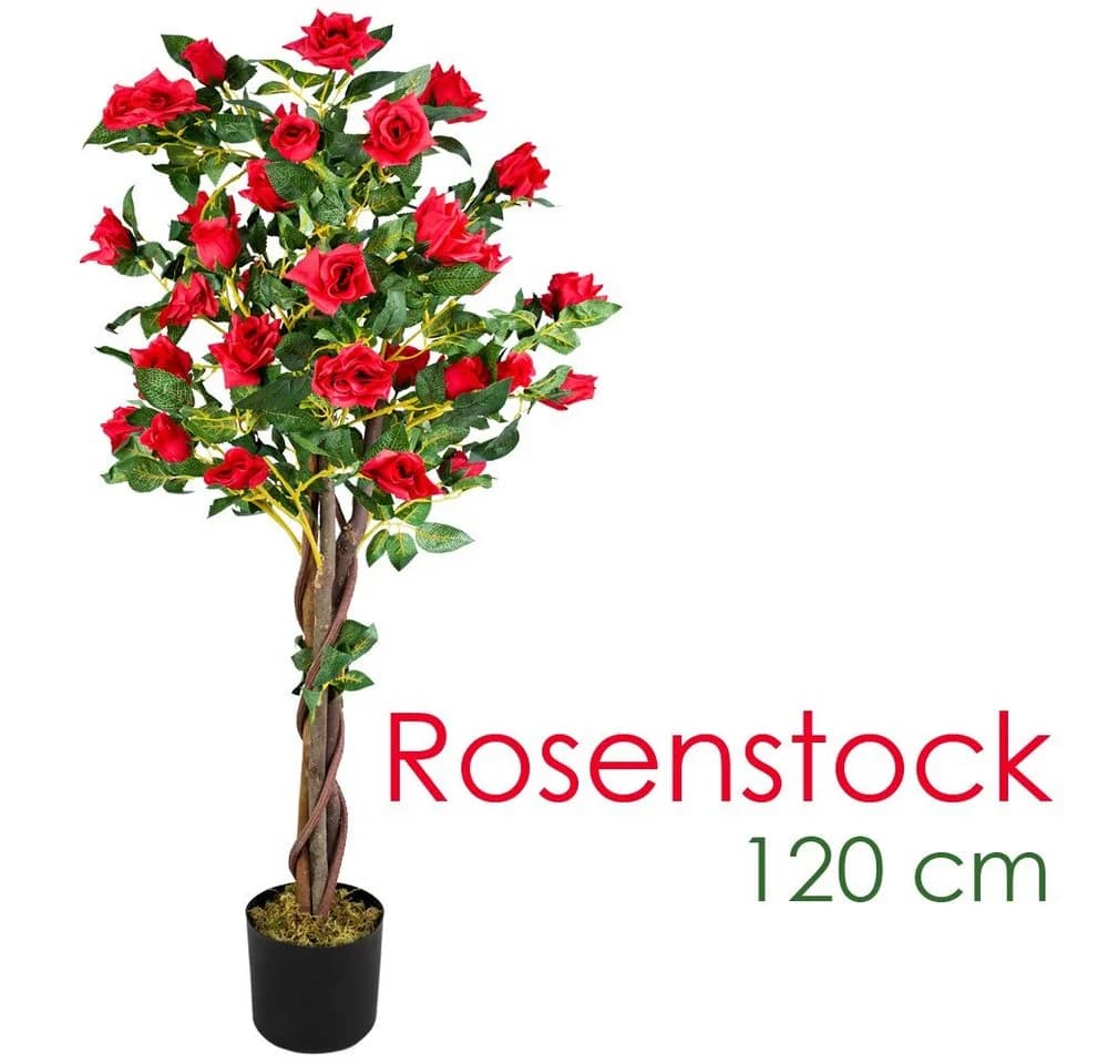 Decovego Kunstblume Rose Rot Echtholz 120 cm