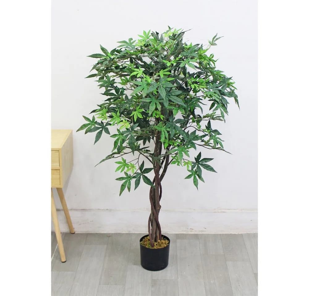 Decovego Kunstbaum Ahorn 120 cm mit Echtholz