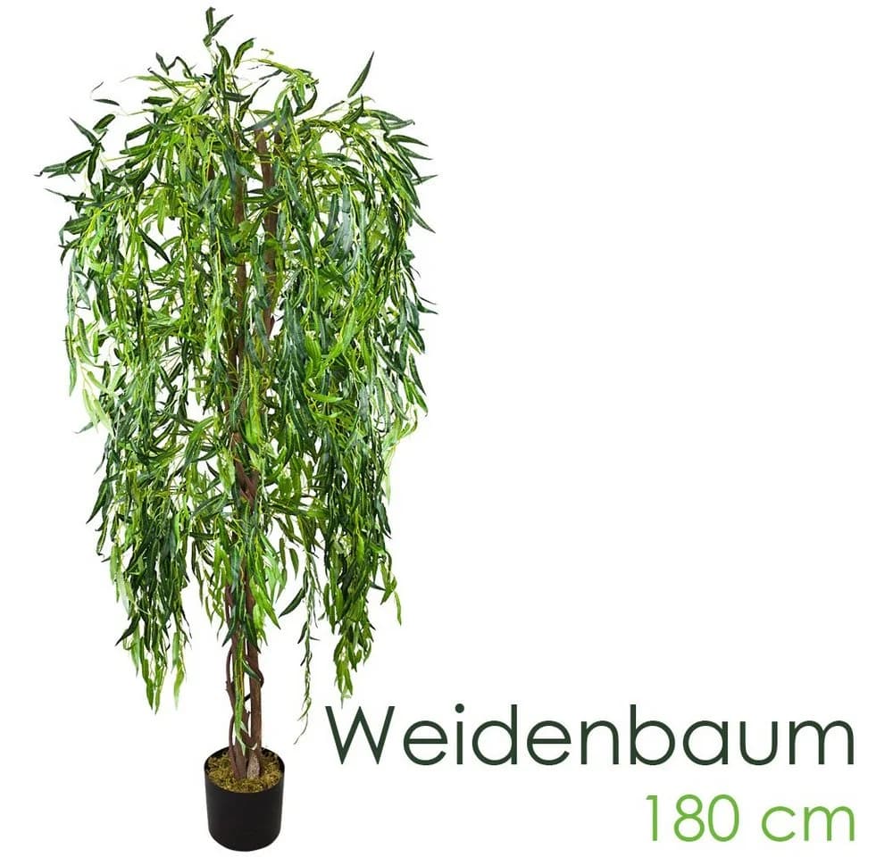 Kunstbaum Weide Weidenbaum Künstliche Pflanze mit Echtholz 180 cm, Decovego