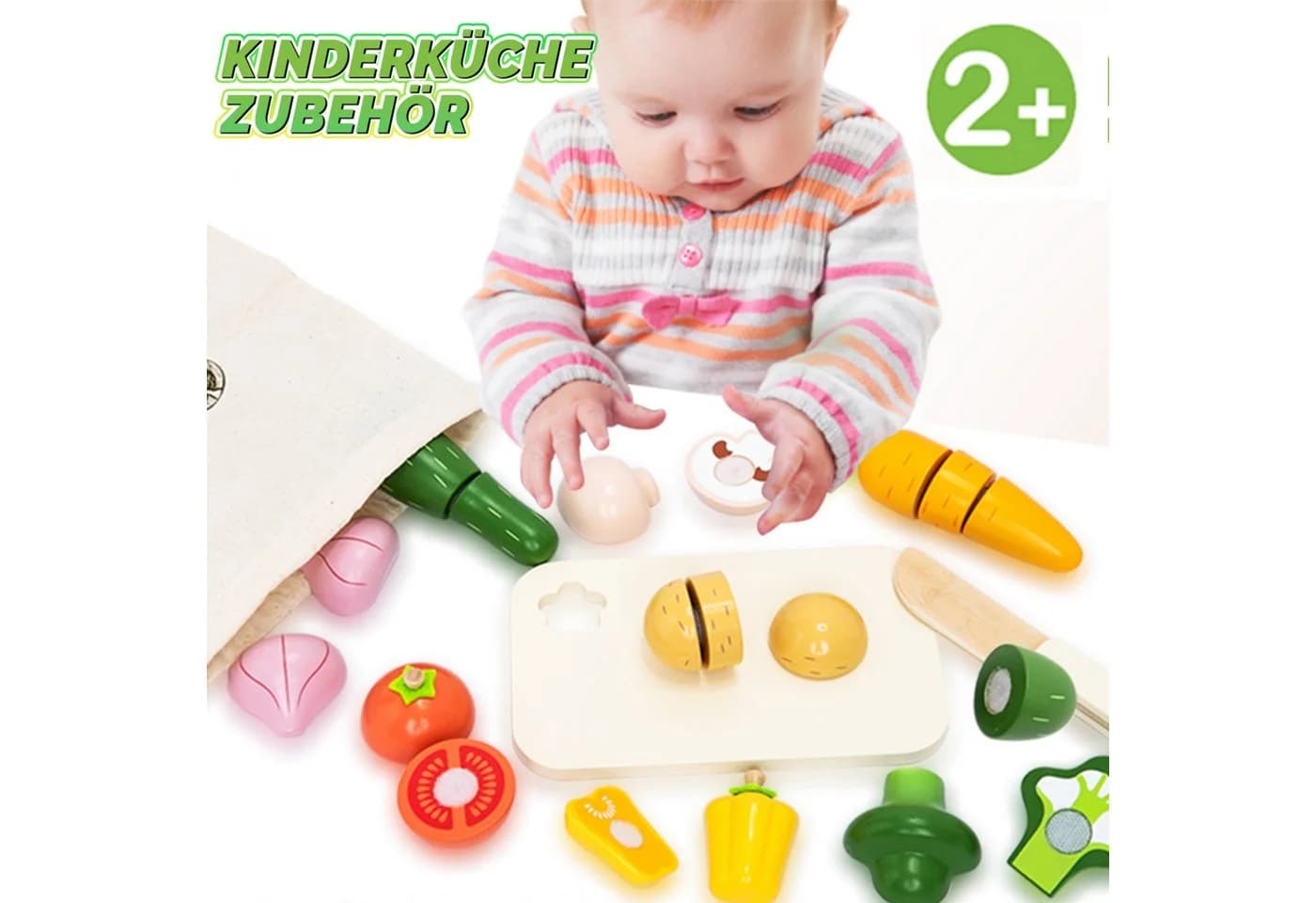 Esun Spielküche Holz Gemüse Schneideset 23-tlg. mit Klettverschluss