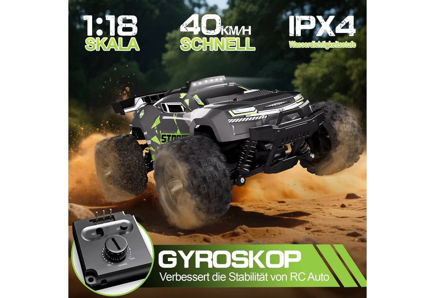 Esun RC-Auto 40KM/H Ferngesteuertes Auto 1/18 Offroad 2,4GHz Monstertruck