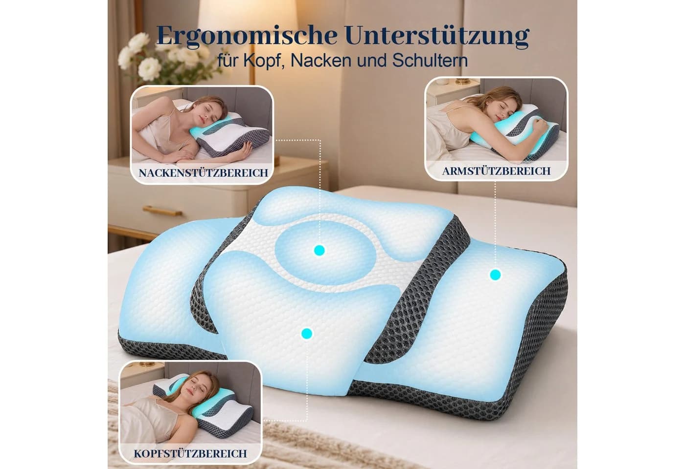 Esun Orthopädisches Kopfkissen Memory Foam Grau