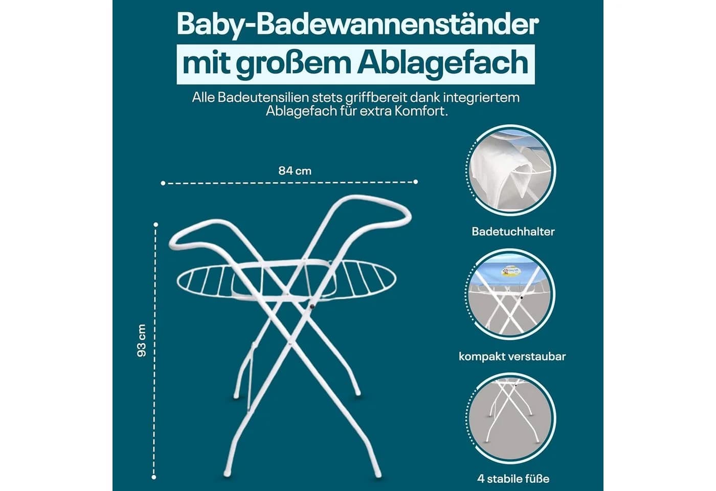 Best for Kids Babybadewannenständer 84 cm Sicherer, Faltbarer Badeständer