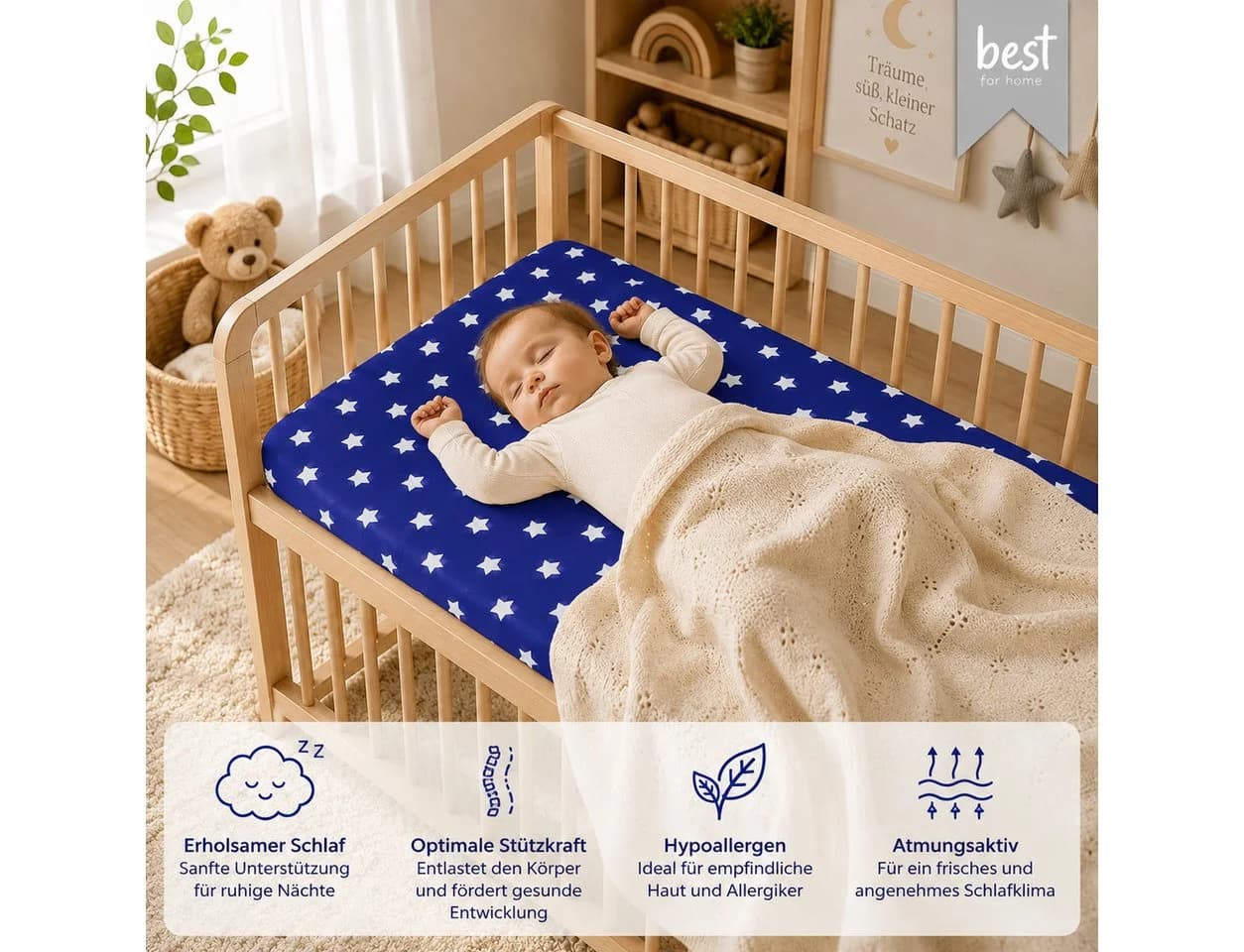 Best for Kids Kindermatratze 60x120 cm Blau Allergikergeeignet