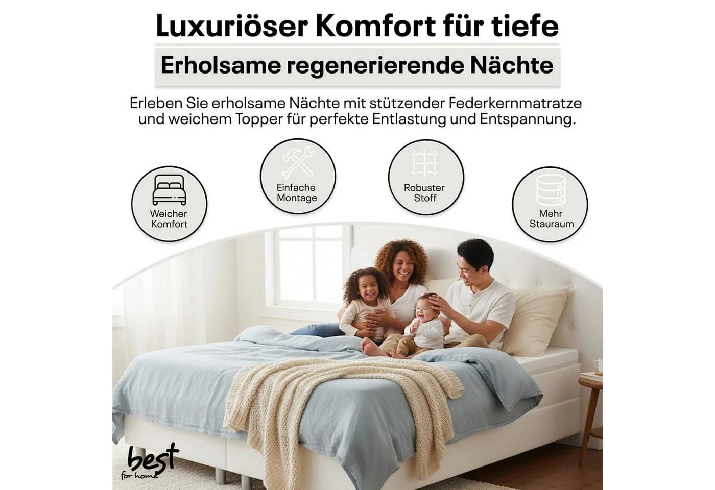 Best for Home Boxspringbett NEO mit Bonellfederkern & 5 cm Topper - Schwarz/Weiß