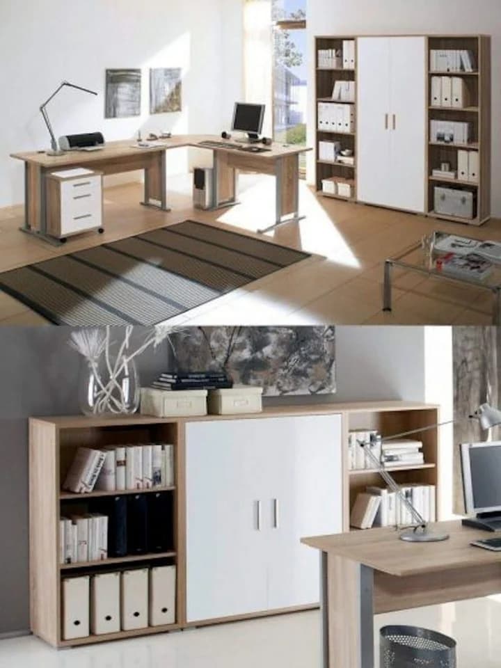 moebel-dich-auf Büromöbel-Set OFFICE LINE, 9-tlg. Komplett-Set, Eiche Sonoma / Weiß