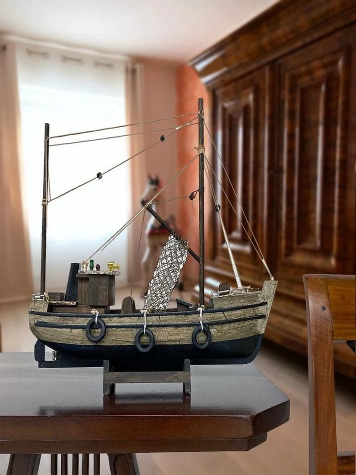 Aubaho Dekoobjekt Kutter Fischerboot Schiffsmodell Holz 30cm