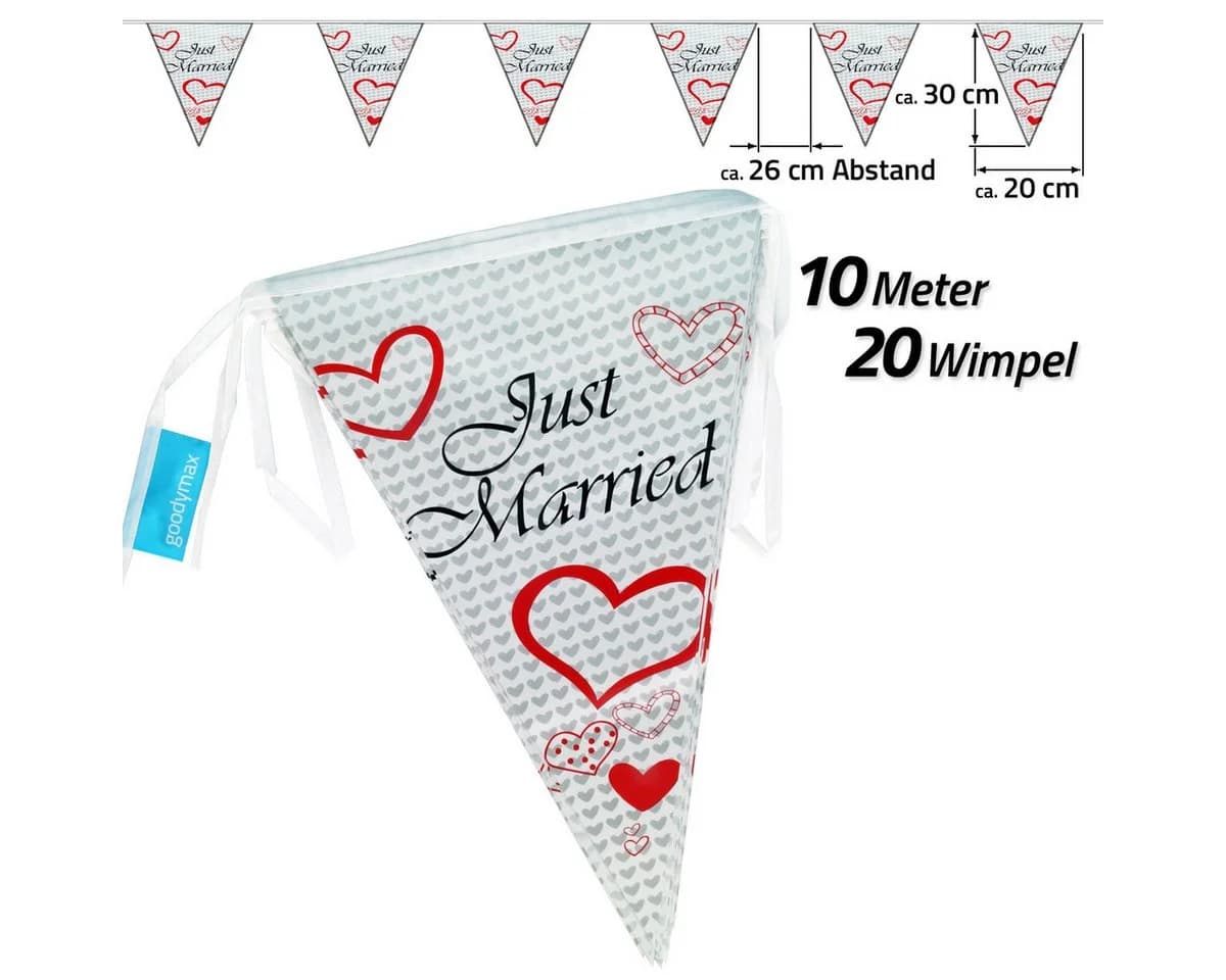 Goodymax Wimpelkette "Just Married" 10 m Hochzeit Deko