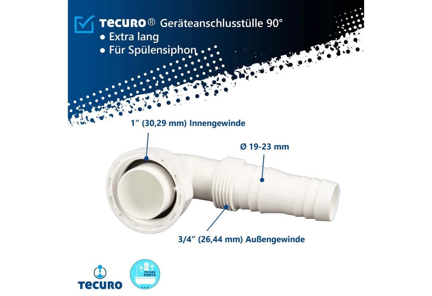 tecuro Siphon Keildichtung NW 34 mm Weiß mit Haltering