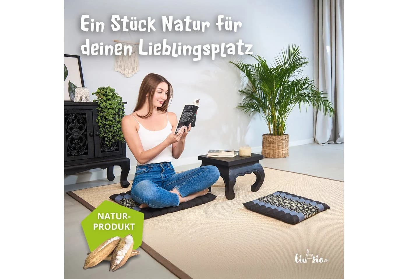 livasia Sitzkissen Steppkissen 35 cm Blau Vegan Handgefertigt