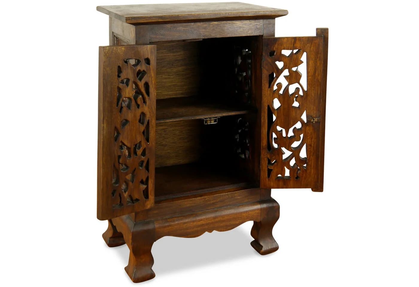 livasia Kommode Massivholz Blumenschnitzerei Braun
