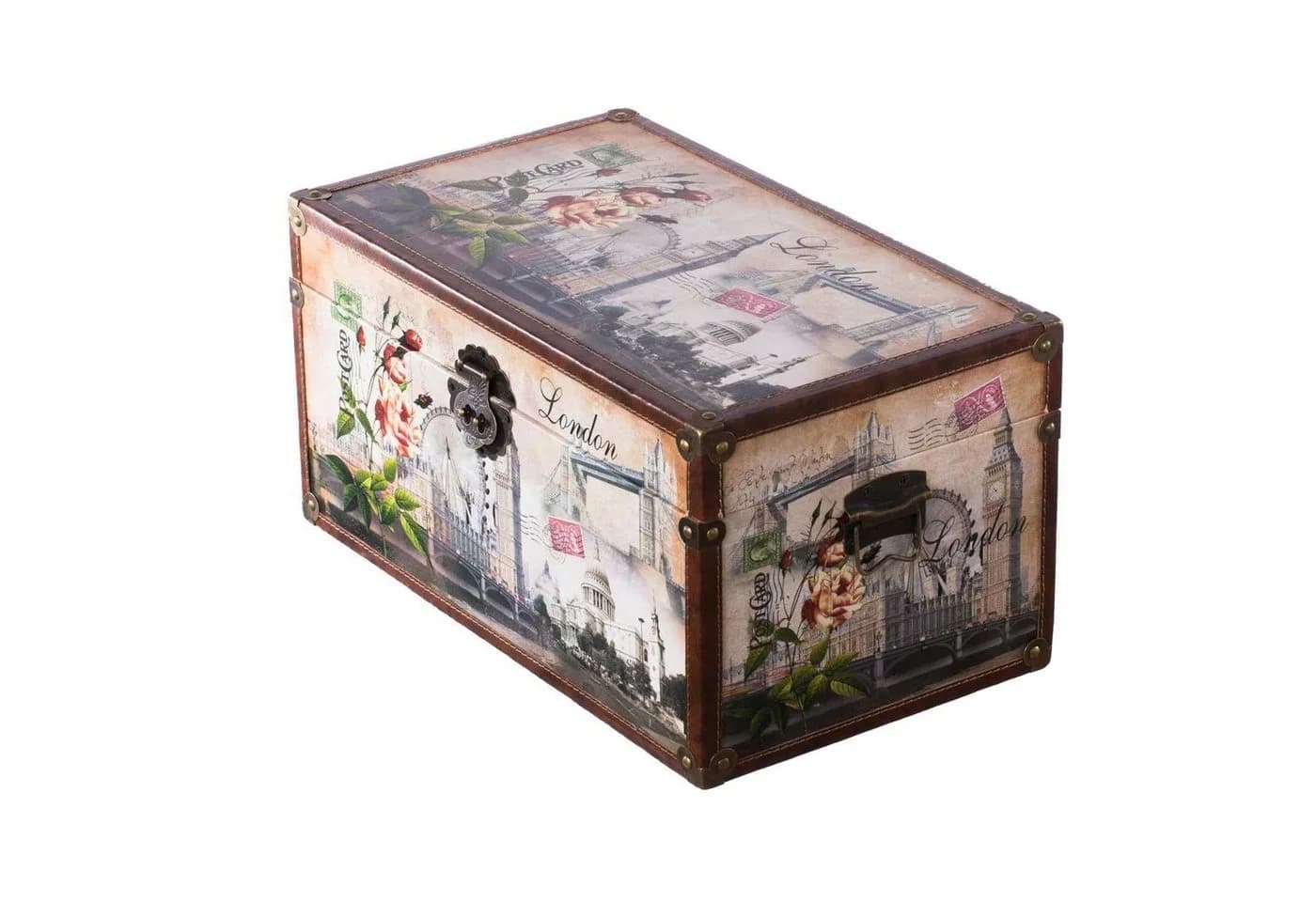 BIRENDY Holztruhe Vintage Dekoobjekt mit Kunstleder