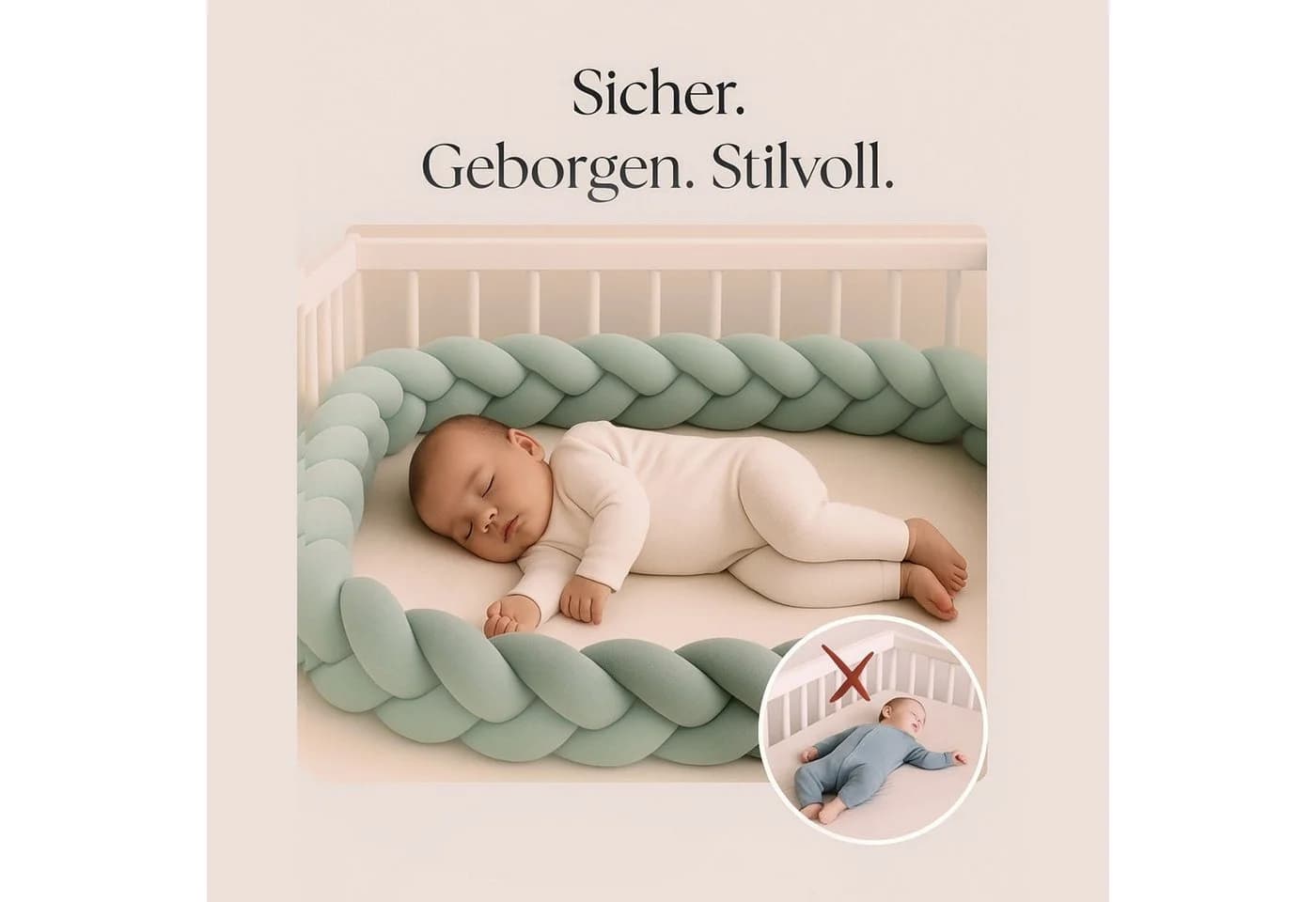 Nordic Coast Company Nestchenschlange XXL Bettschlange geflochten Mintgrün