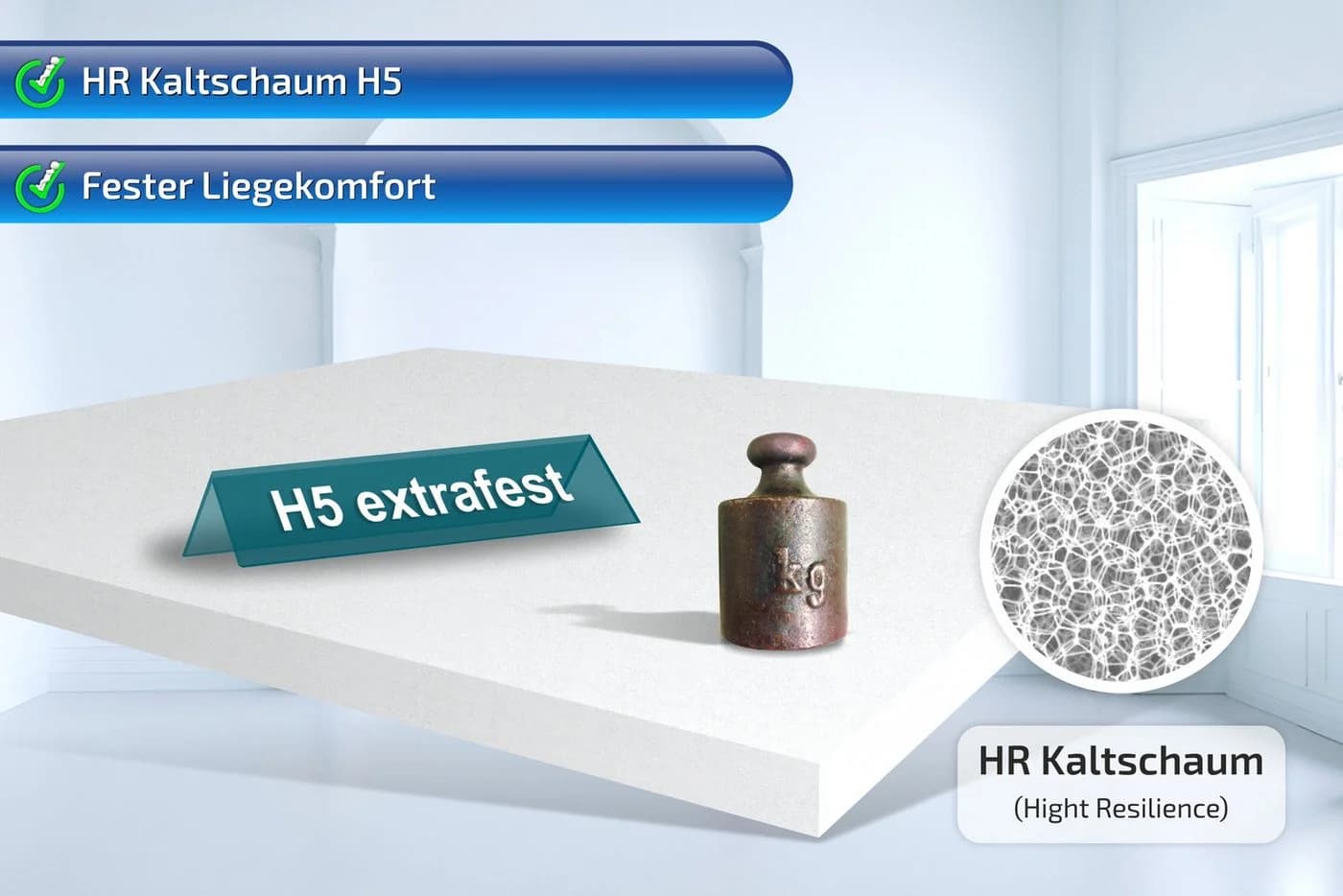 Matratzen Perfekt TOKIO Kaltschaumtopper 12cm Extra Fest Härtegrad 5 Weiß