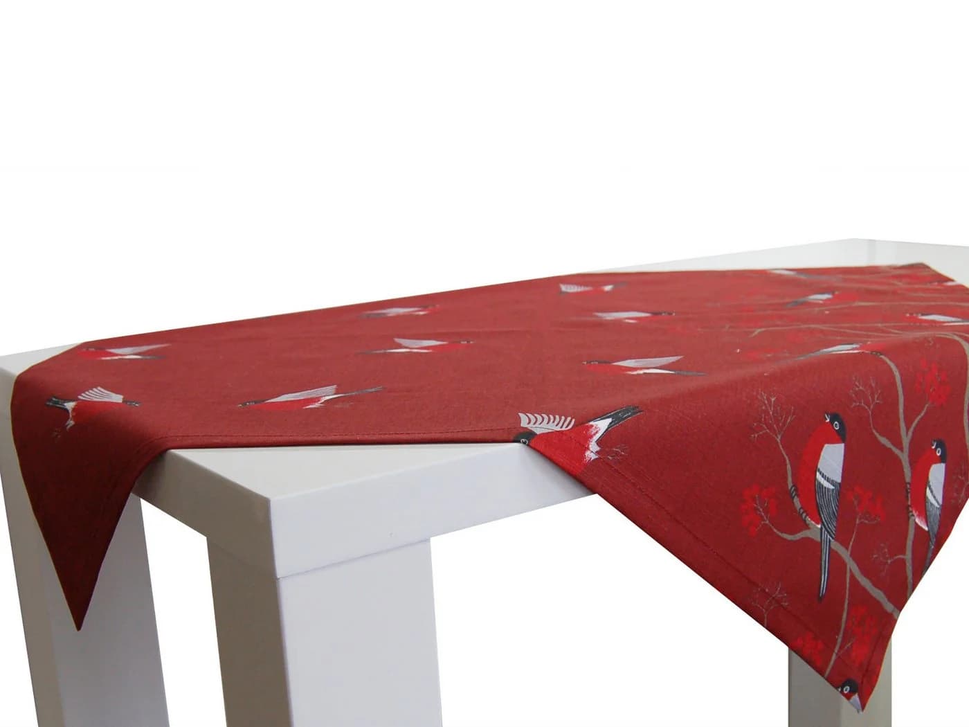 beties Mitteldecke Beeren Vögel Marsala-Rot 100% Baumwolle