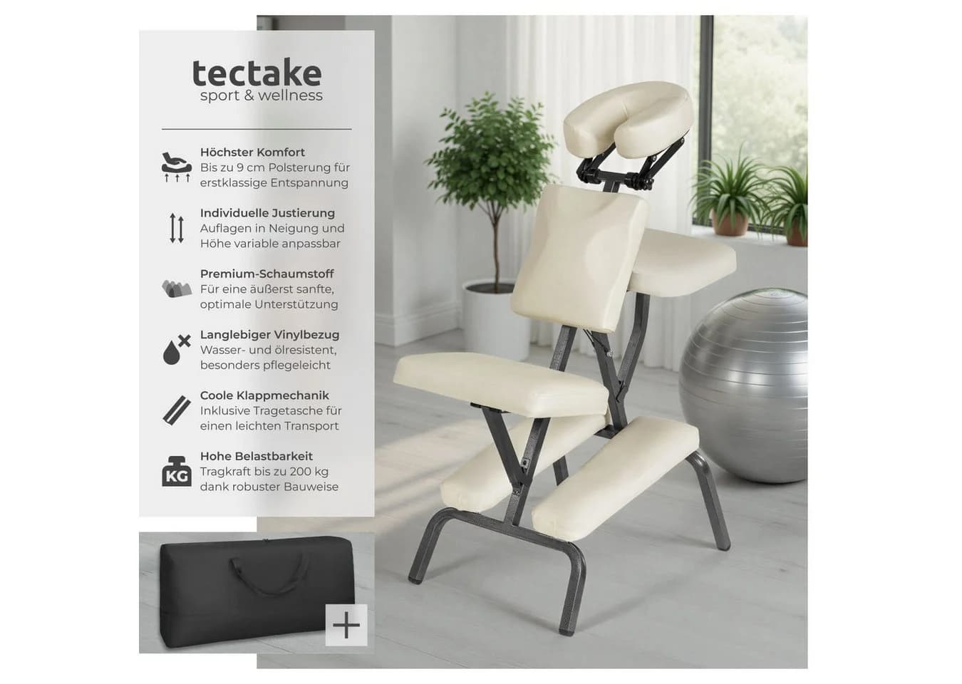 tectake Massagesessel Klappbar Beige Mit Tragetasche