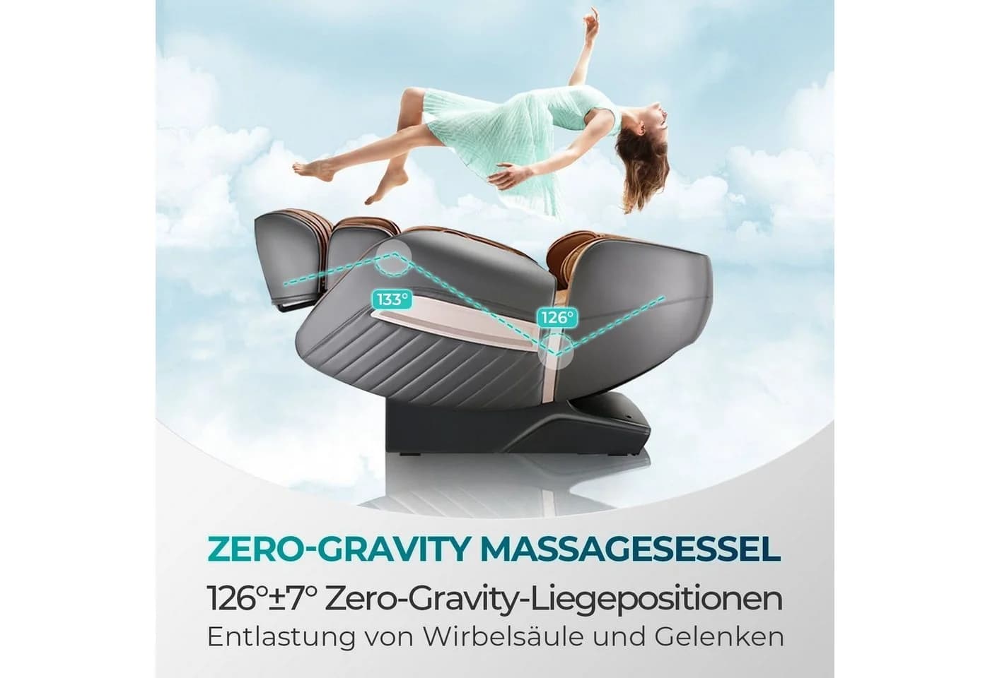 NAIPO Massagesessel Shiatsu Zero-Gravity Grau/Braun mit Massagefunktion