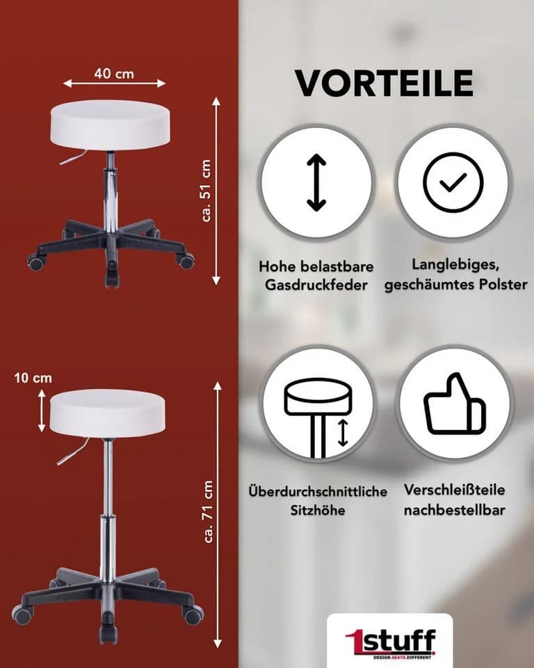 1stuff Squash XL Arbeitshocker Schwarz Kunstleder