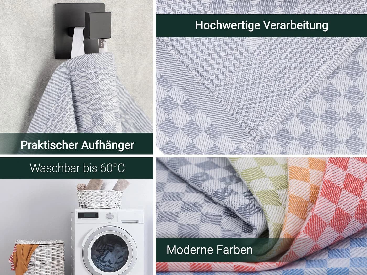 ZOLLNER Geschirrtuch-Set 10-tlg. Grau 100% Baumwolle