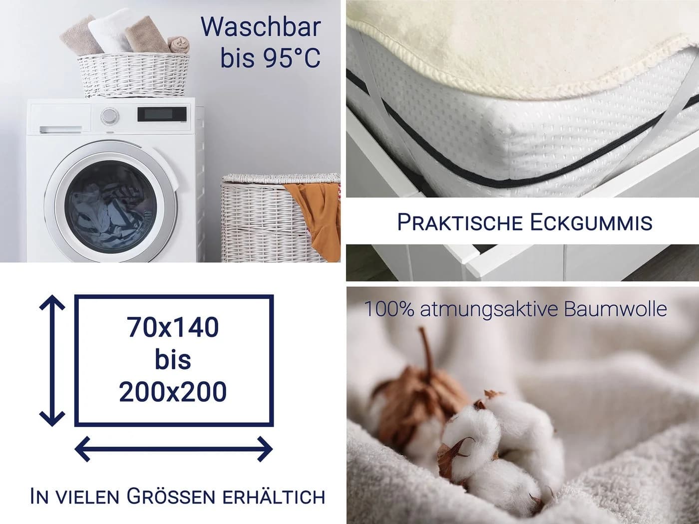 ZOLLNER Matratzenauflage 100% Baumwolle Weiß Hotelqualität