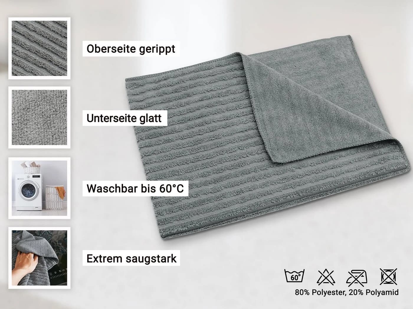 ZOLLNER Geschirrtuch 10-tlg. Grau Mikrofaser Spar-Set