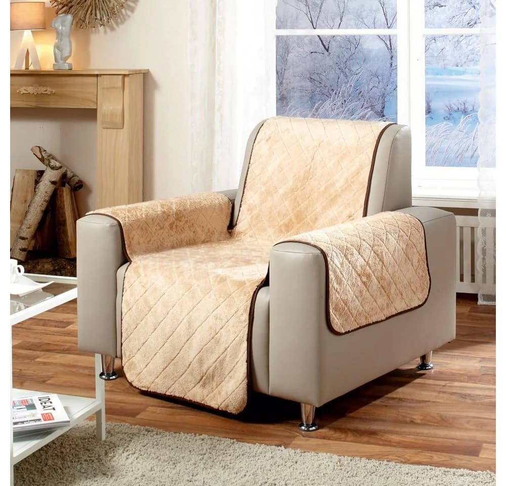 Wohnglücklich Sesselschoner Wende-Schutzdecke beige/braun
