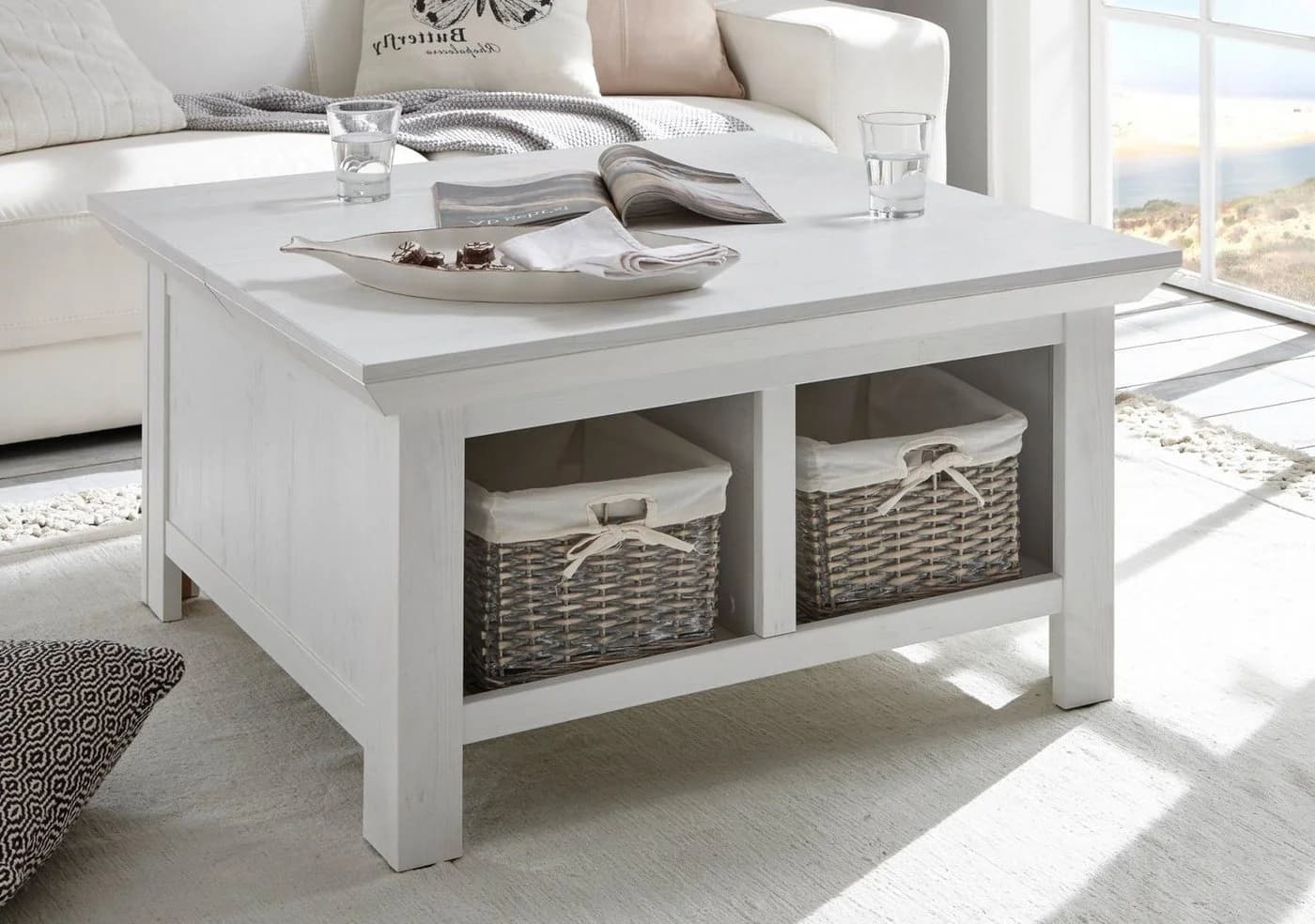 Furn.Design Couchtisch Hooge Weiß Landhausstil mit Truhenfach