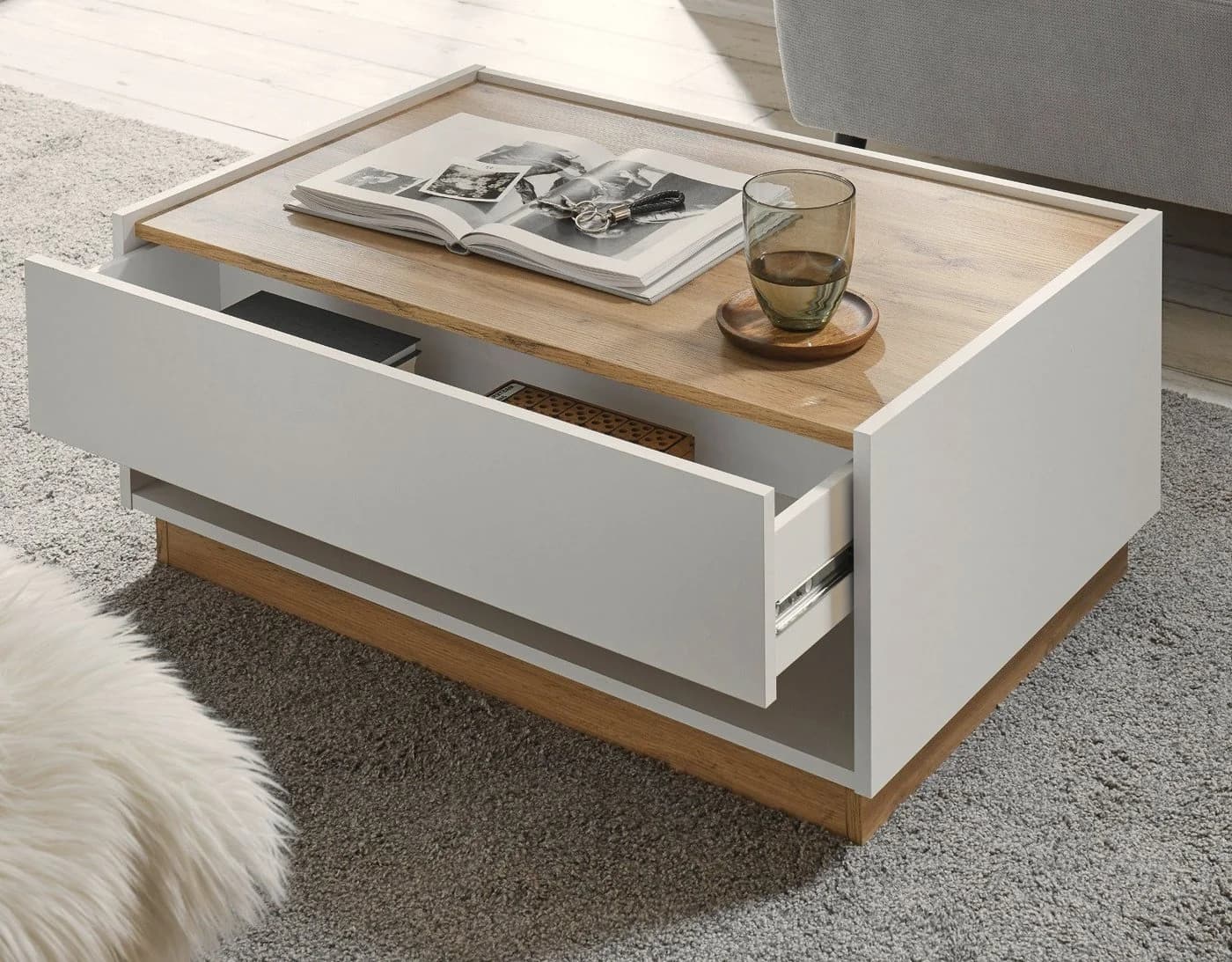 Furn.Design Couchtisch Center Weiß Wotan Eiche 90 x 60 cm