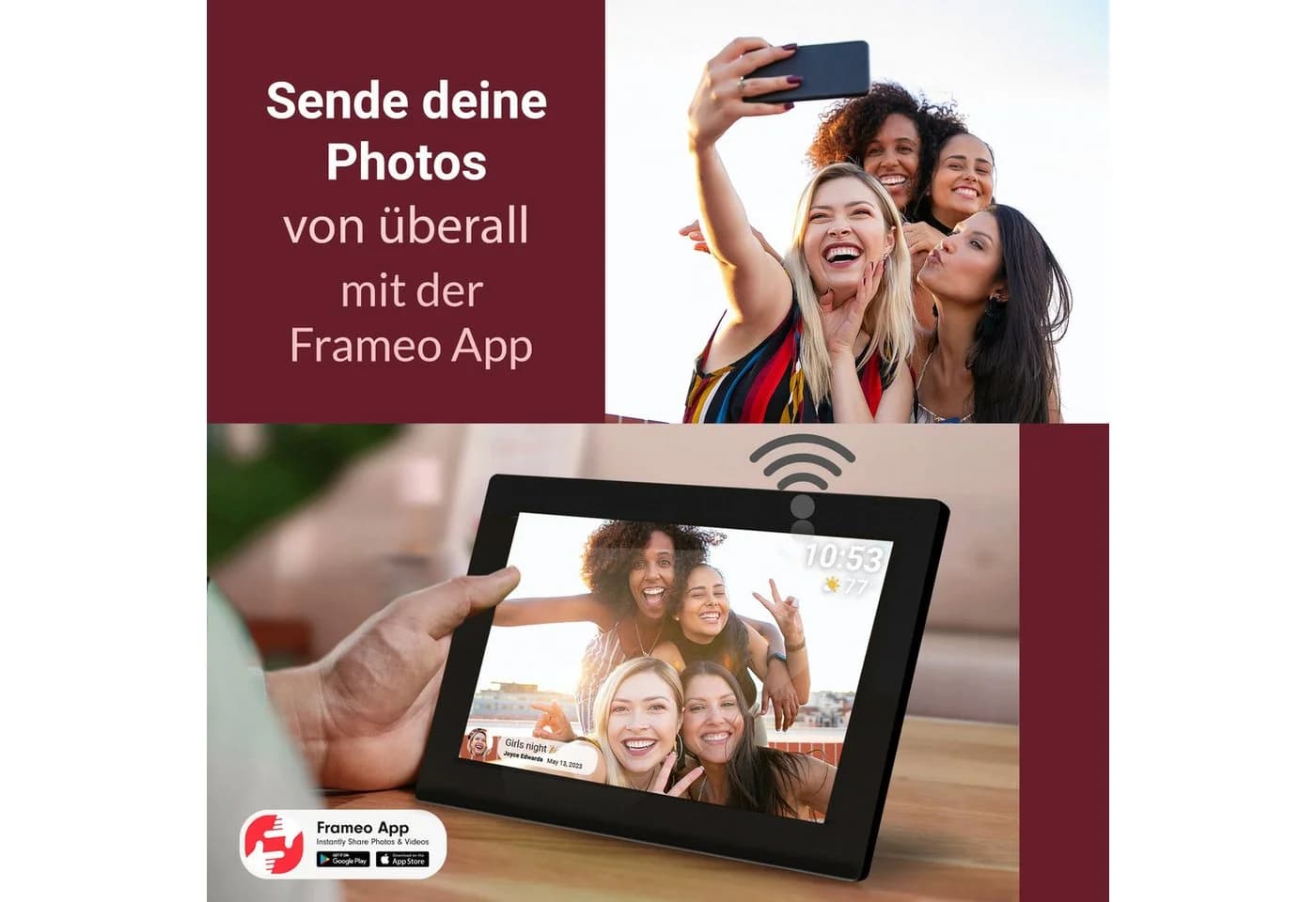 Xoro Digitaler Bilderrahmen 10,1 Zoll WLAN IPS Touch Display Schwarz/Weiß