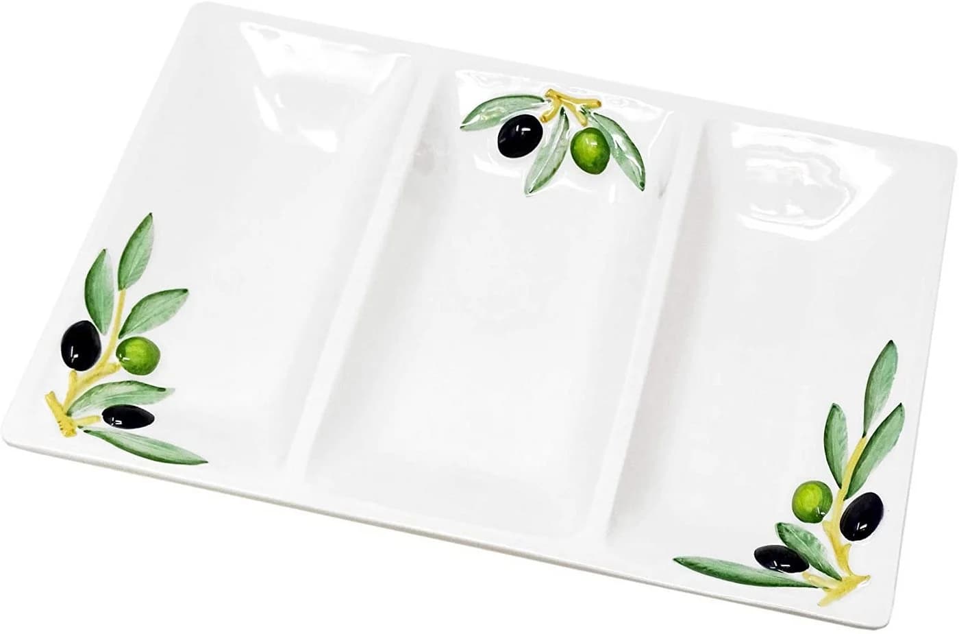 Lashuma Servierteller Olive Keramik 31x21 cm Dreigeteilt