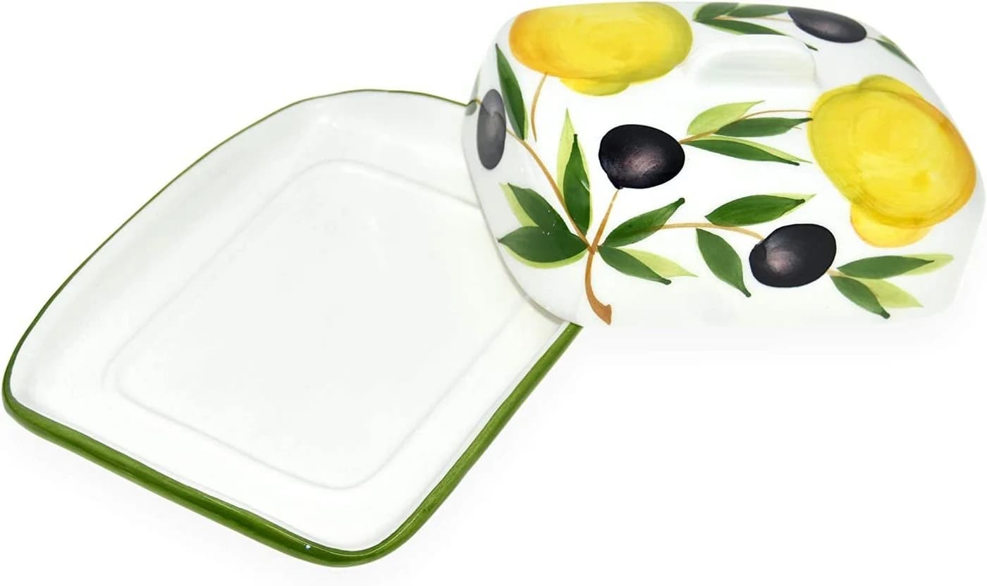 Lashuma Butterdose Zitrone Olive Keramik Handbemalt