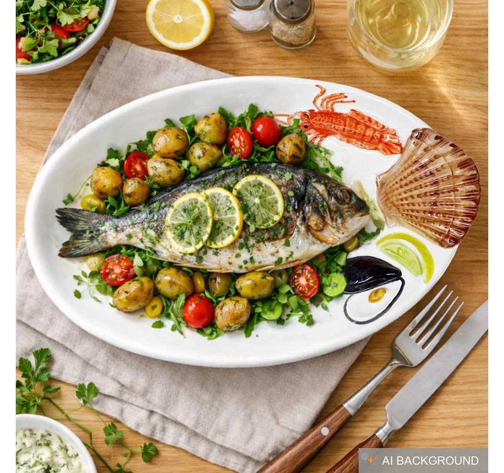 Lashuma Ovaler Servierteller Meeresfrüchte Keramik Weiß